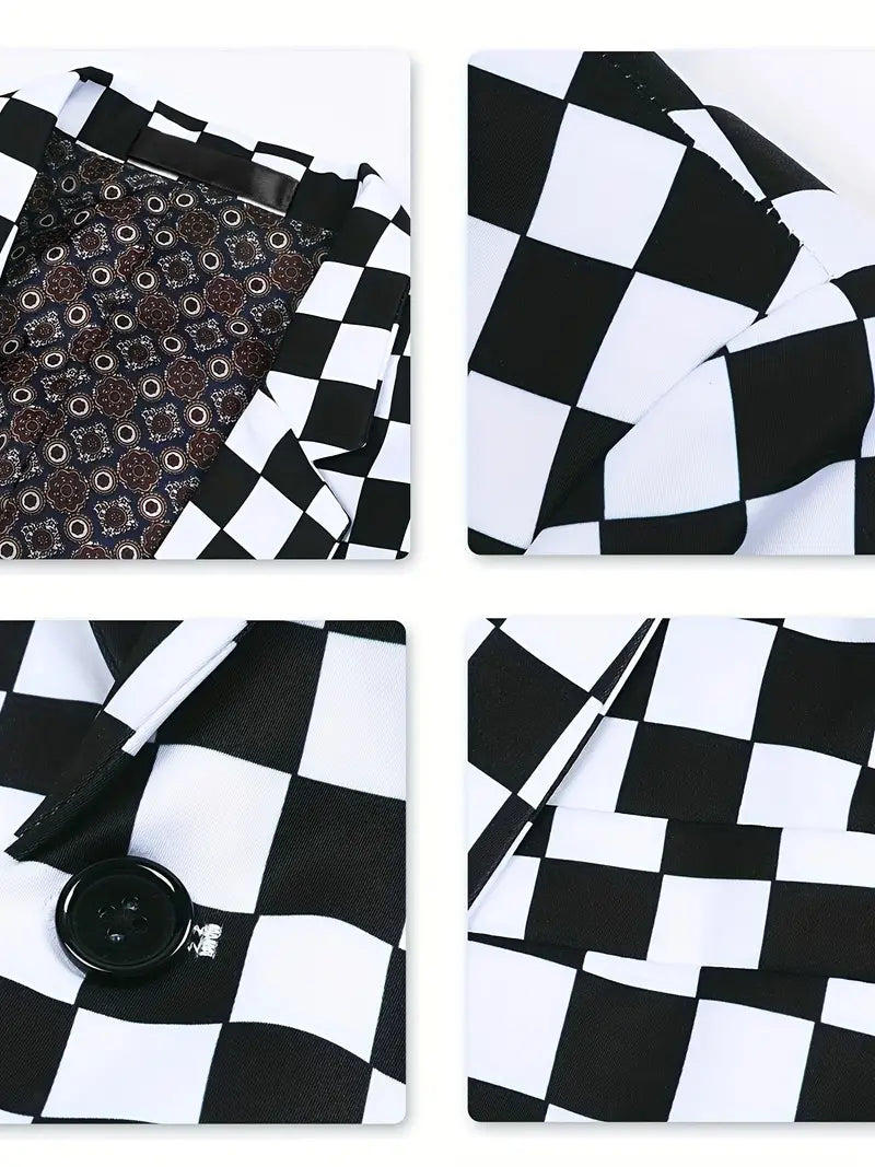 Men's Suit Jacket Chessboard Pattern Stylish High Quality Fabric
