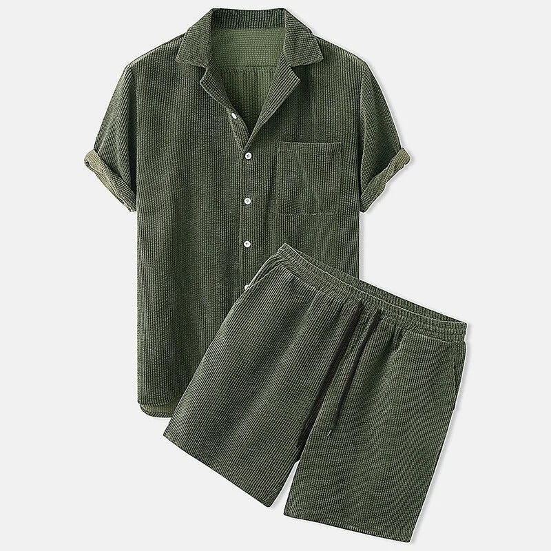 Men's Summer Outfit String Pants and Shirt Set Casual String Material