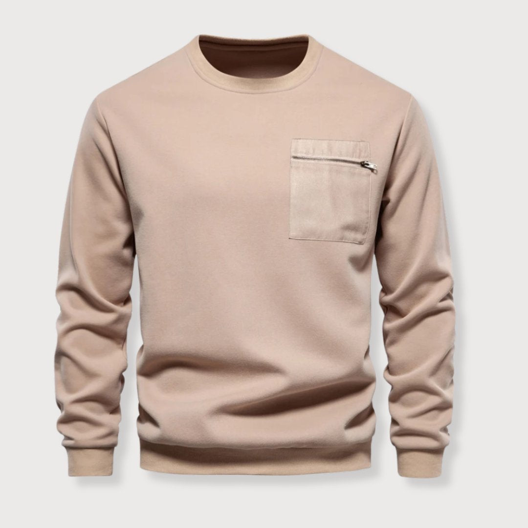 Men's Sweater Crewneck With Zipped Pocket Casual