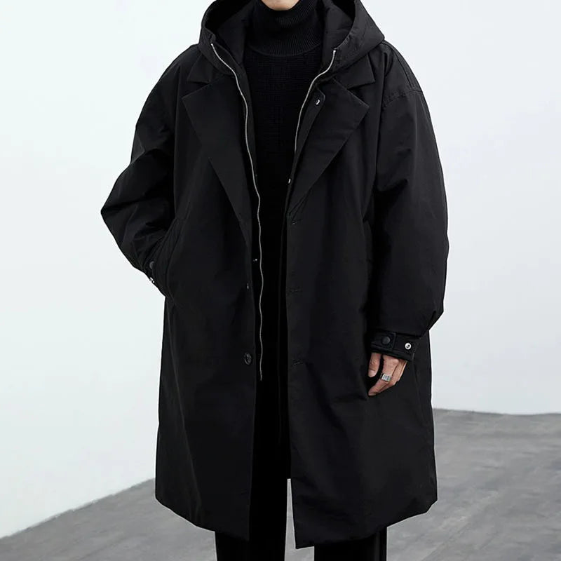 Men's hooded trench coat with oversized fit