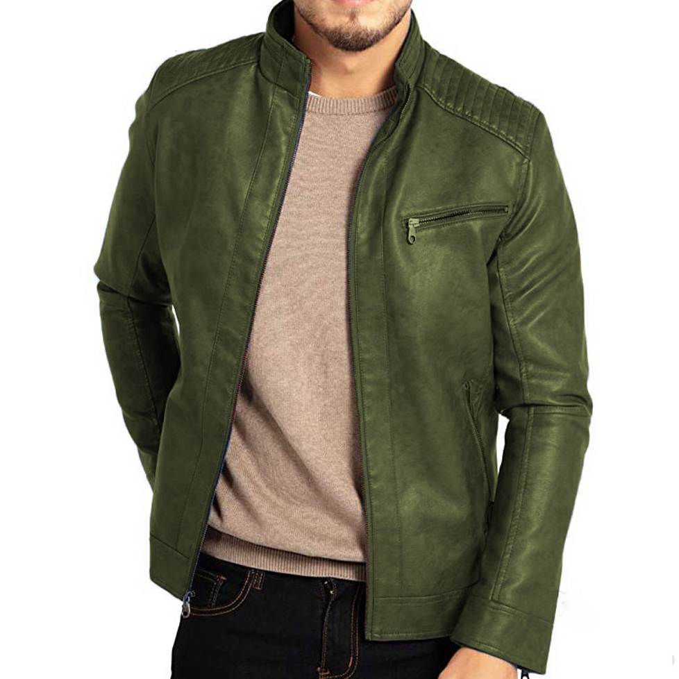 Men's jacket with stand-up collar PU leather
