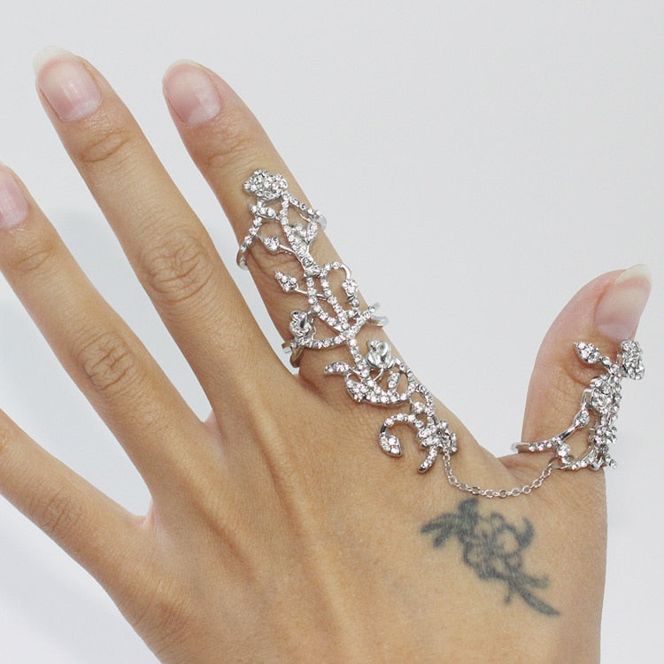 Multiple Finger Stack Knuckle Band Crystal Ring