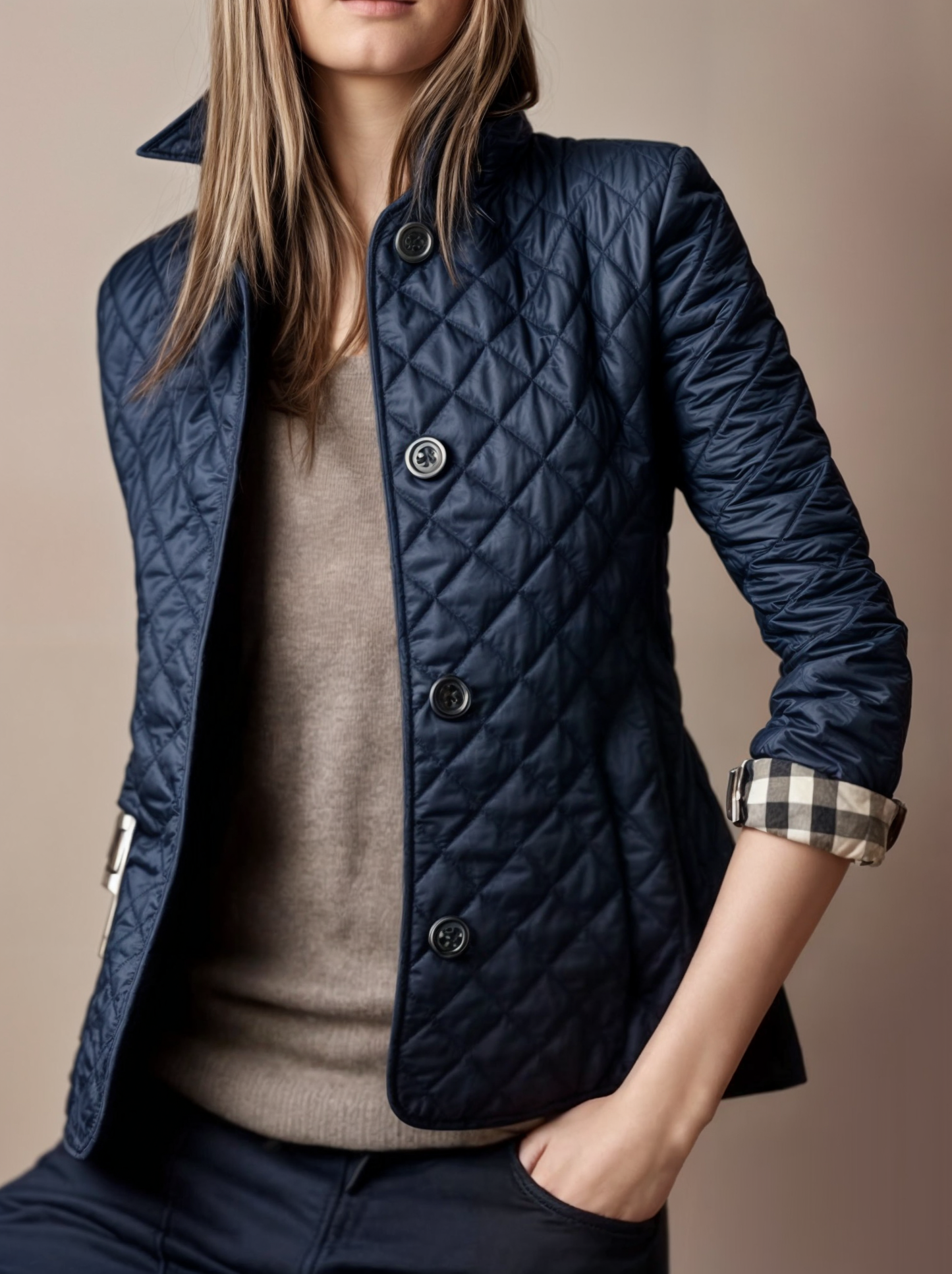 Padded women's jacket with turn-up collar
