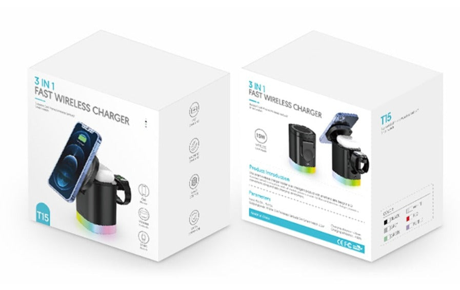 3-in-1 LED Draadloze Standaard Oplader