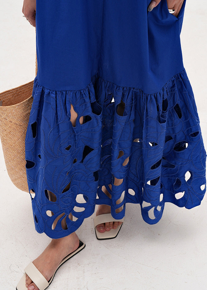 Women's Maxi Dress Crocheted Cotton with Half Sleeves