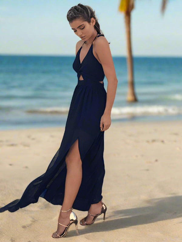 Women's Maxi Dress Halter V-neck Chiffon Floral Print