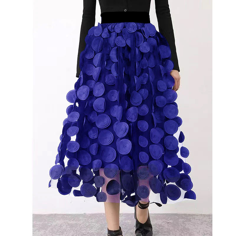 Women's Tulle Skirt with Black Dots and Patchwork