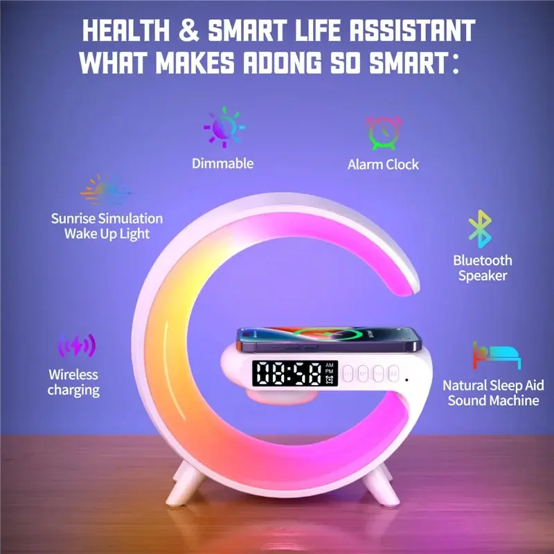 Wireless Mood Lamp RGB Multifunctional With Quick Charger And Bluetooth Speaker