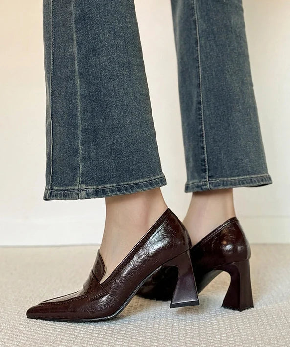 Women's Black Pumps Chunky High Heel Pointed Toe Design 4