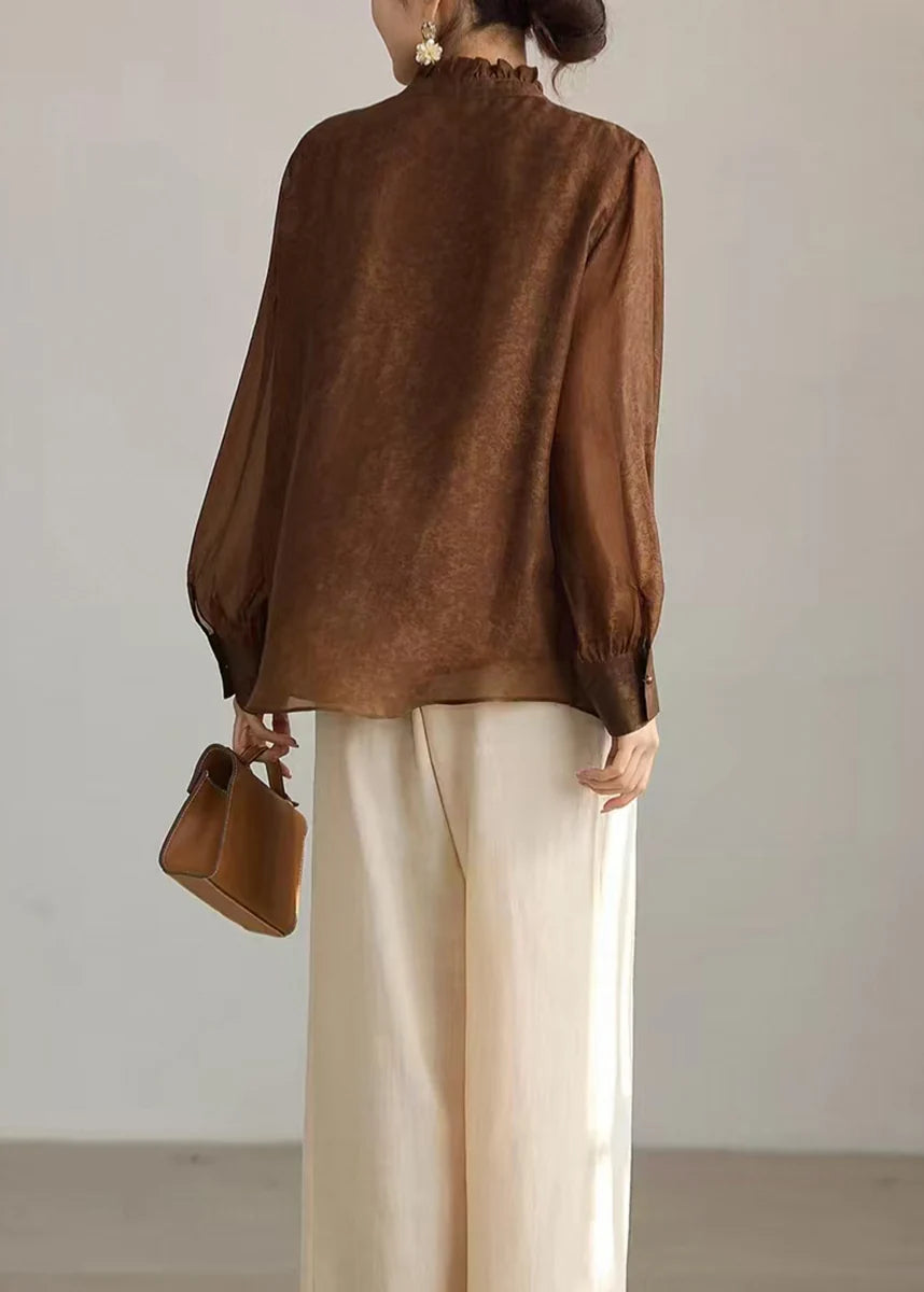 Women's Blouse Long Sleeve Stand Collar Ruffled 4