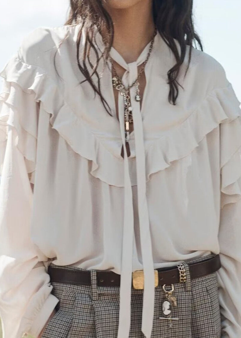 Women's Blouse Oversized Lace-Up Ruffled Long Sleeve 3