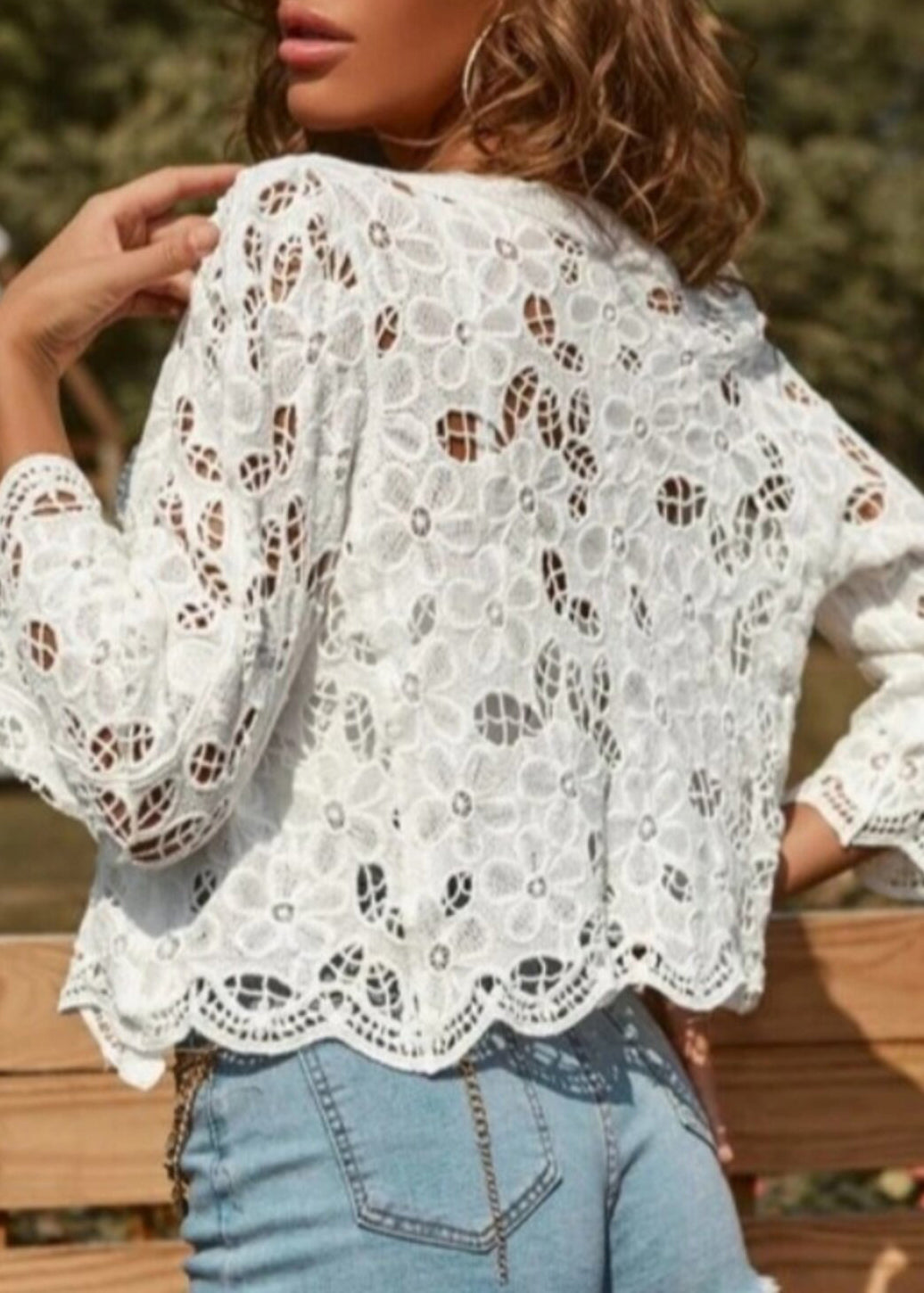 Women's Button Down Lace Blouse Hollow Out Summer Style 4
