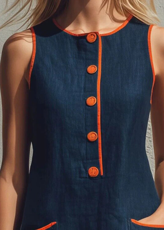 Women's Casual Mid Dress with Patchwork Pockets 4
