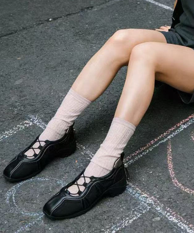 Women's Chunky Flat Shoes Retro Cross Strap 4
