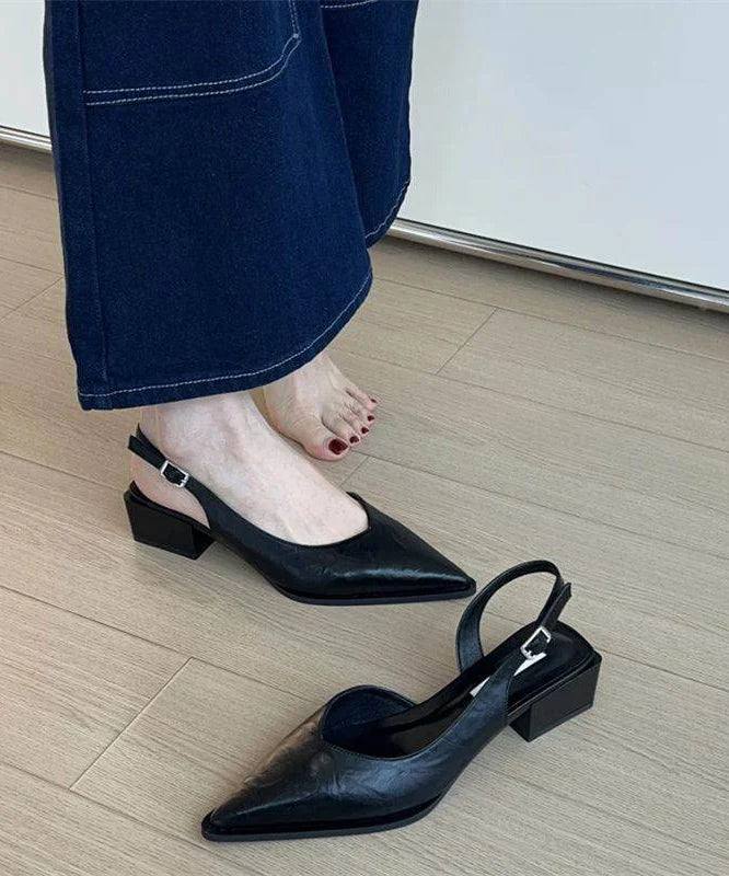 Women's Chunky Heel Sandals Pointed Toe Splicing Design 4