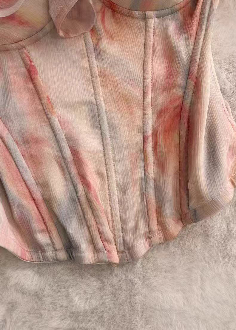Women's Cold Shoulder Tank Ruffled Print Summer Style 3