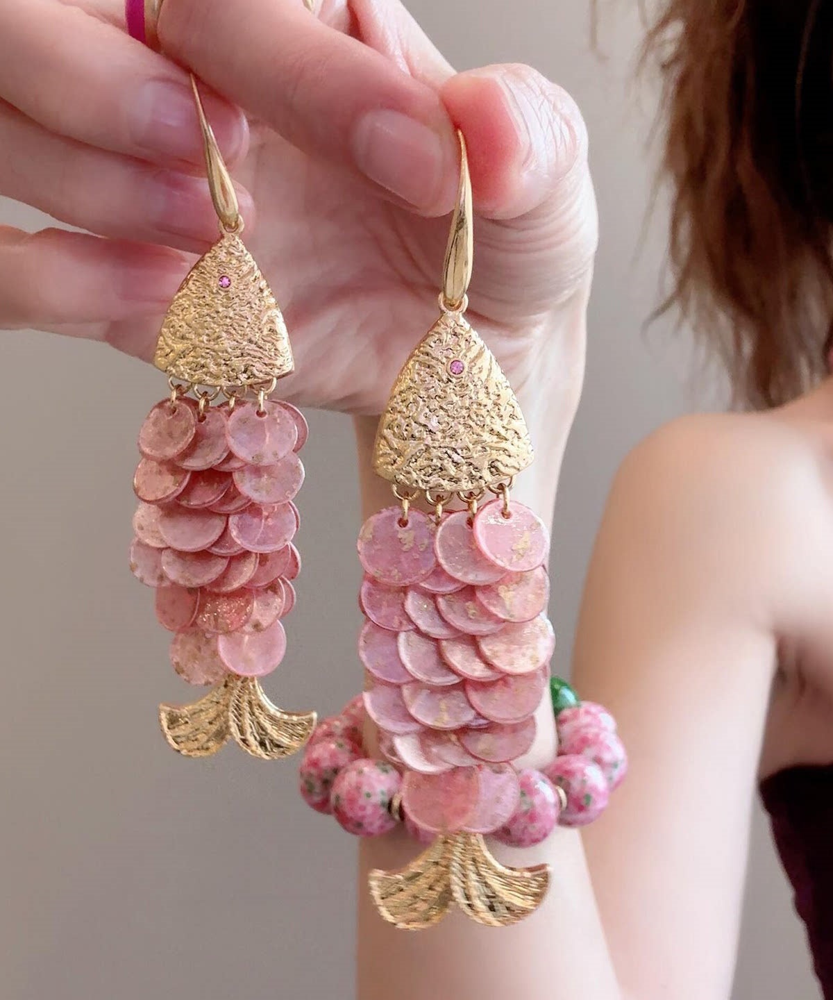 Women's Drop Earrings with Tassel and Fish Scale Design 4