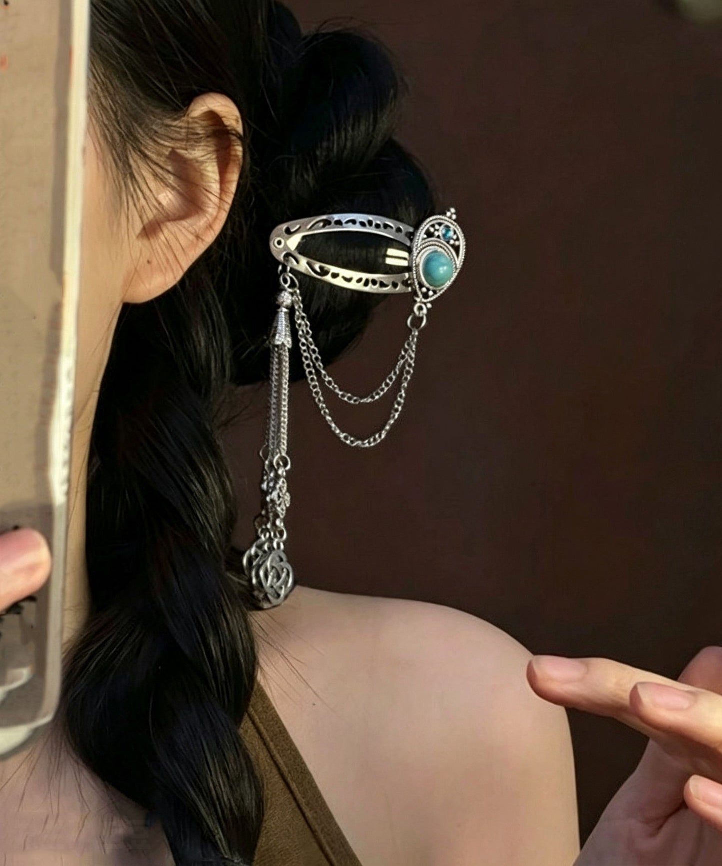 Women's Hairpin Tassel Accent with Sterling Silver and Turquoise Detail 4