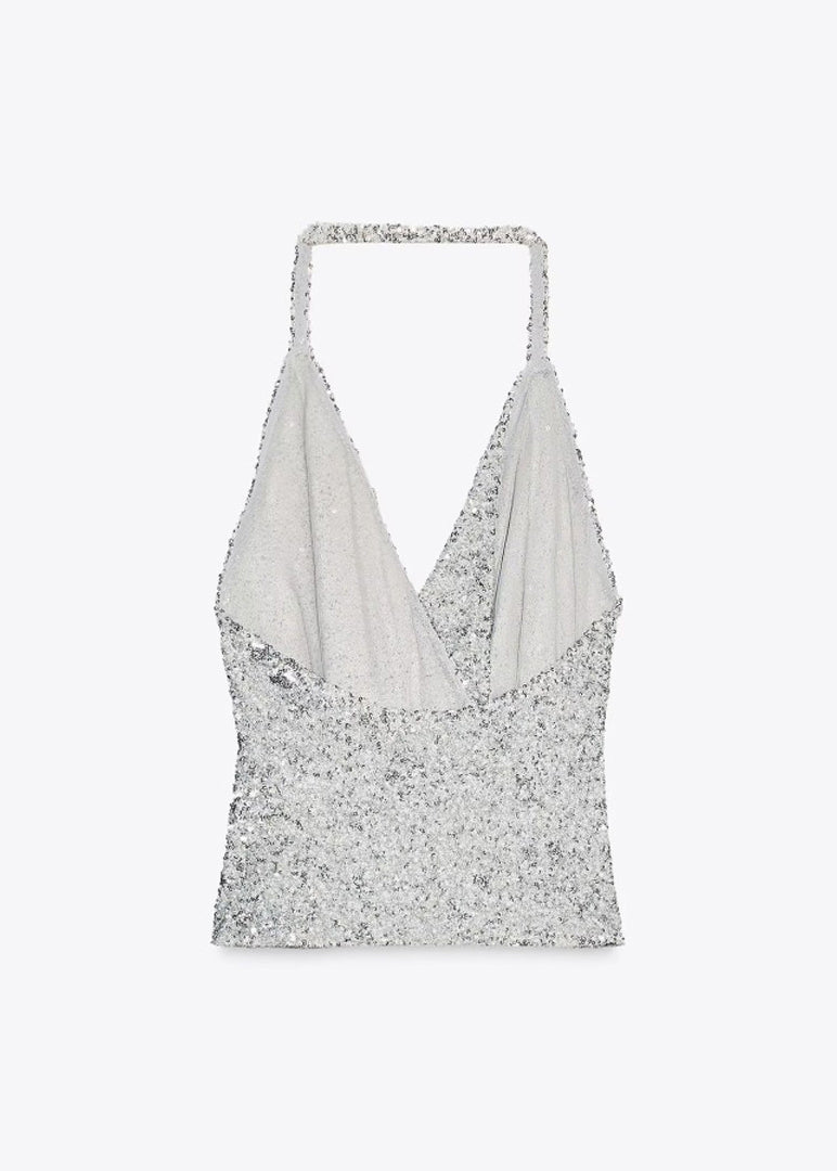 Women's Halter Top Backless Sleeveless Sequined Style 4