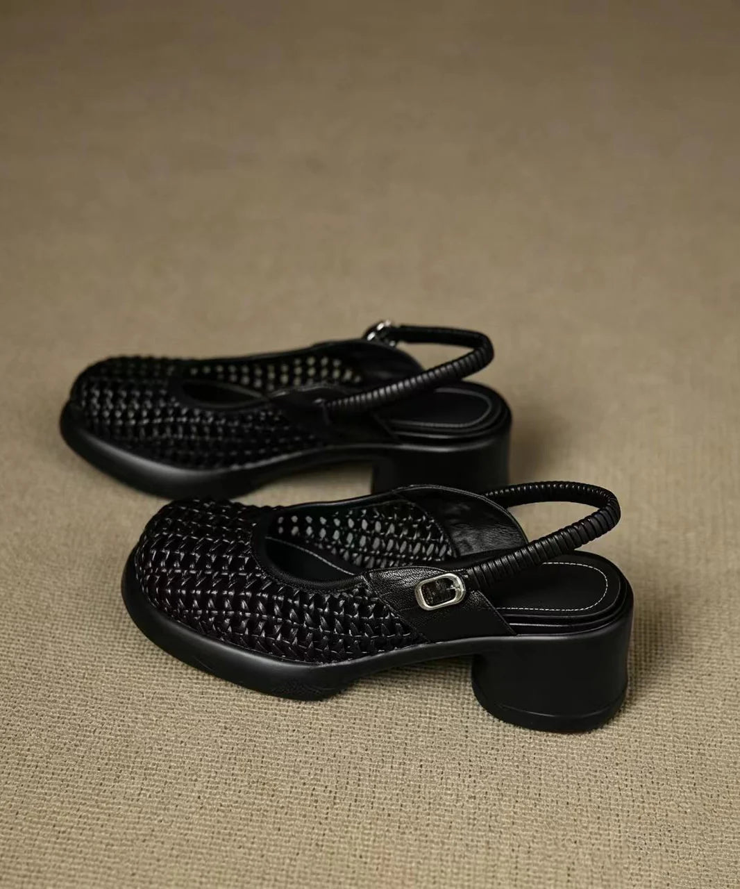 Women's High Heel Sandals Buckle Strap Woven Design 4