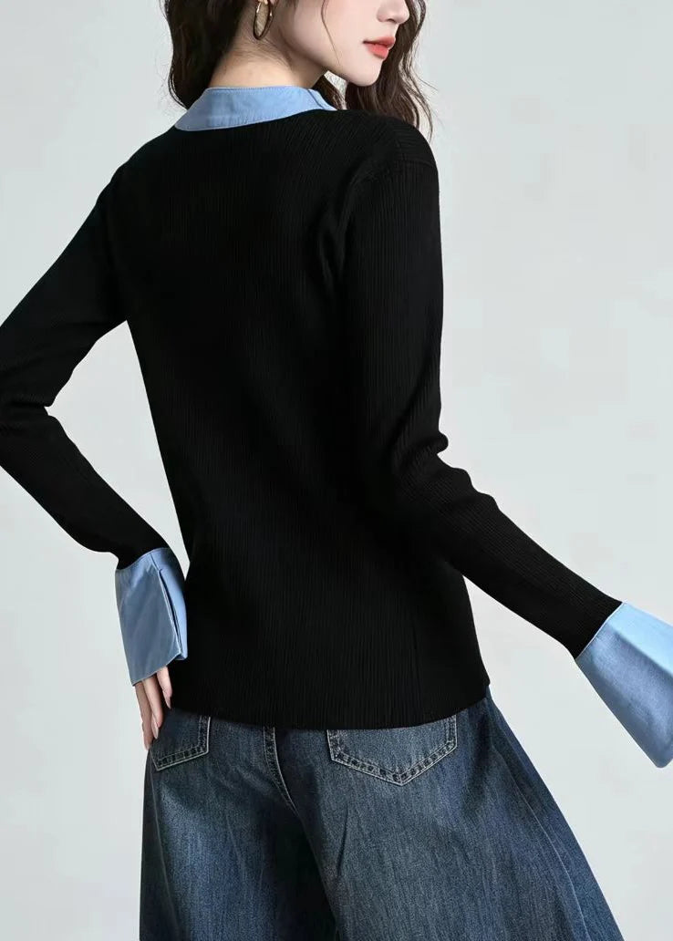 Women's Knit Cardigan V Neck Patchwork Style 4