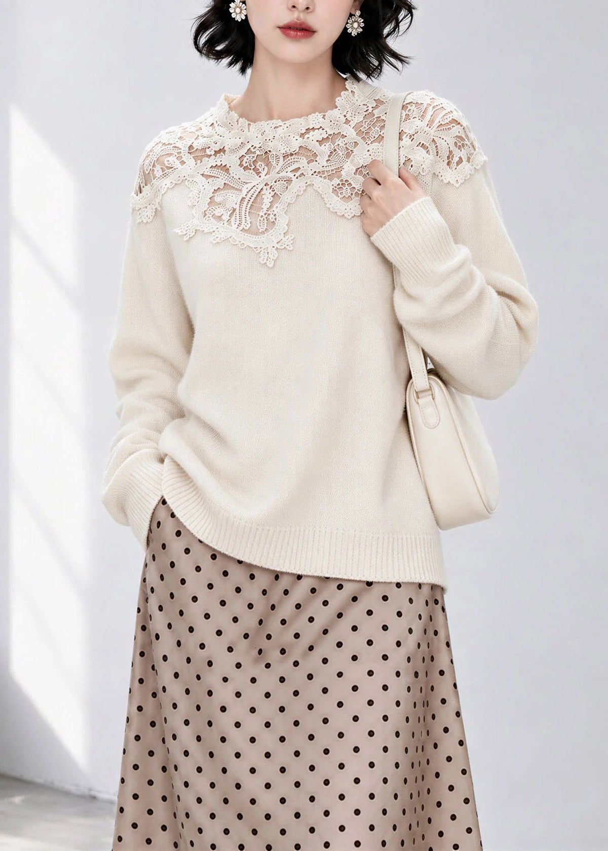 Women's Knit Sweater Lace Patchwork Style 4