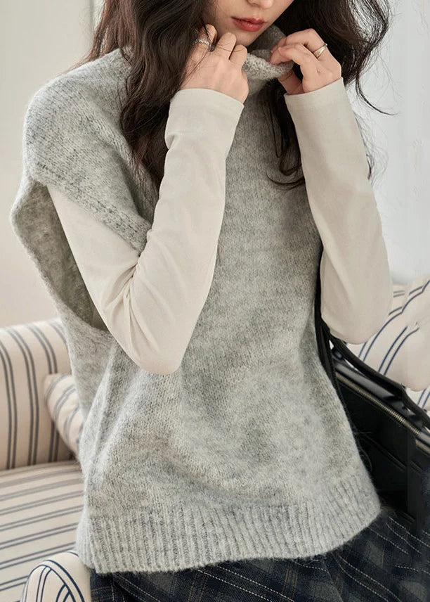 Women's Knit Waistcoat Turtleneck Short Sleeve 4