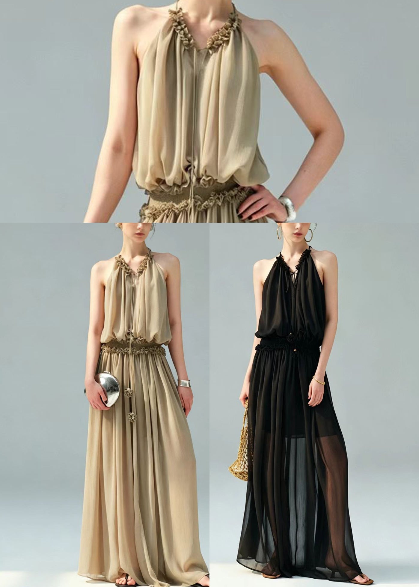 Women's Long Dress Halter Cold Shoulder Casual 4