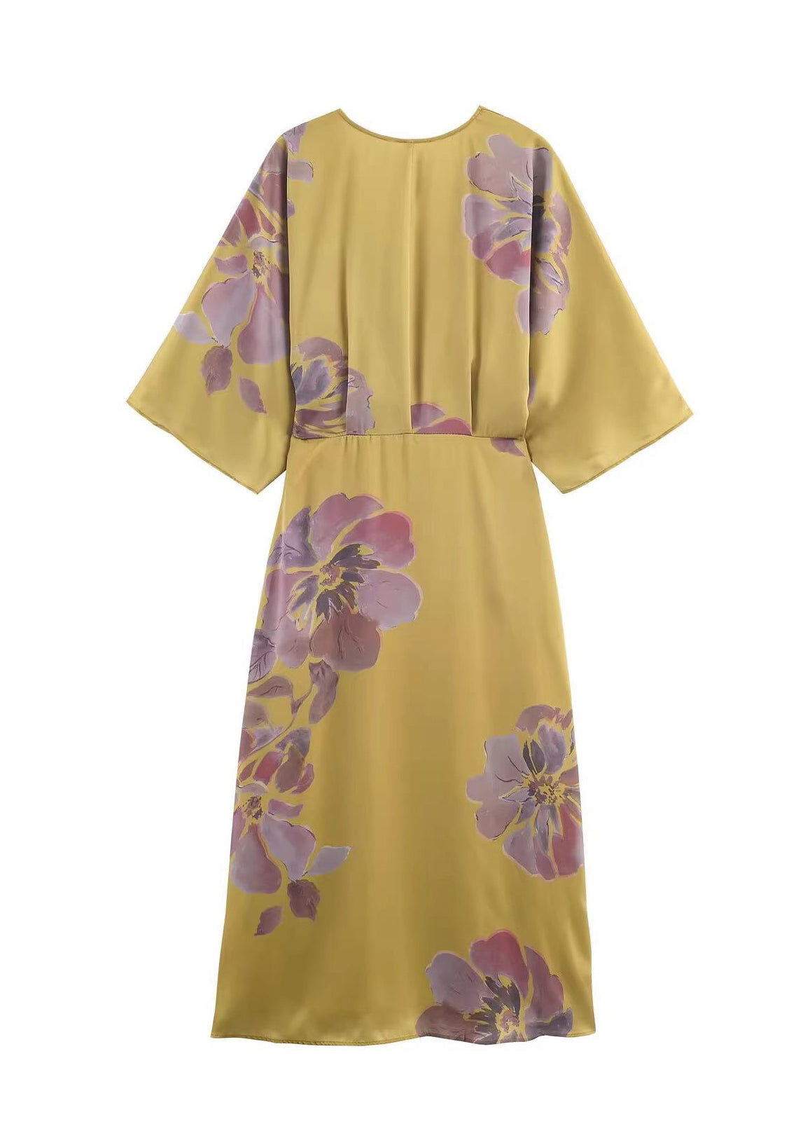Women's Long Dress V Neck Printed Wrinkled Style 4