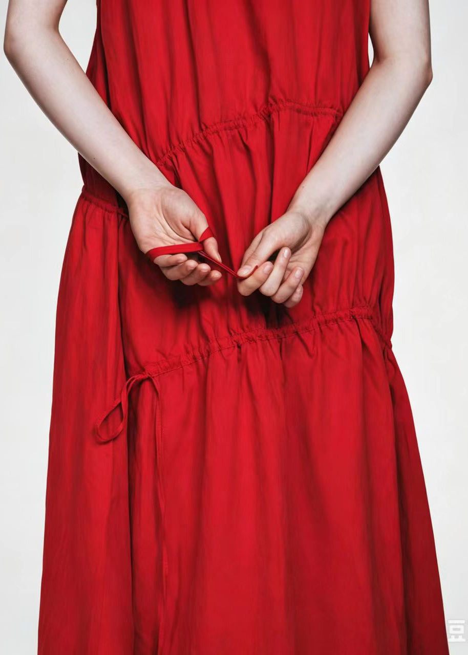 Women's Long Dress Wrinkled Drawstring Summer Style 3