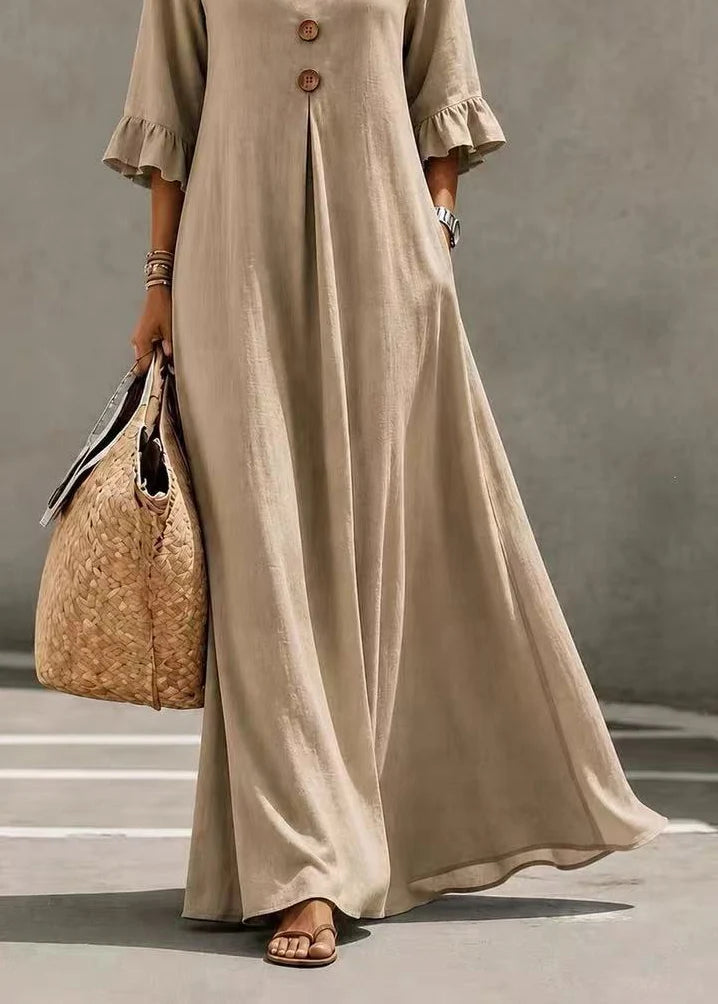 Women's Loose V Neck Button Dress Casual Fall Style 4