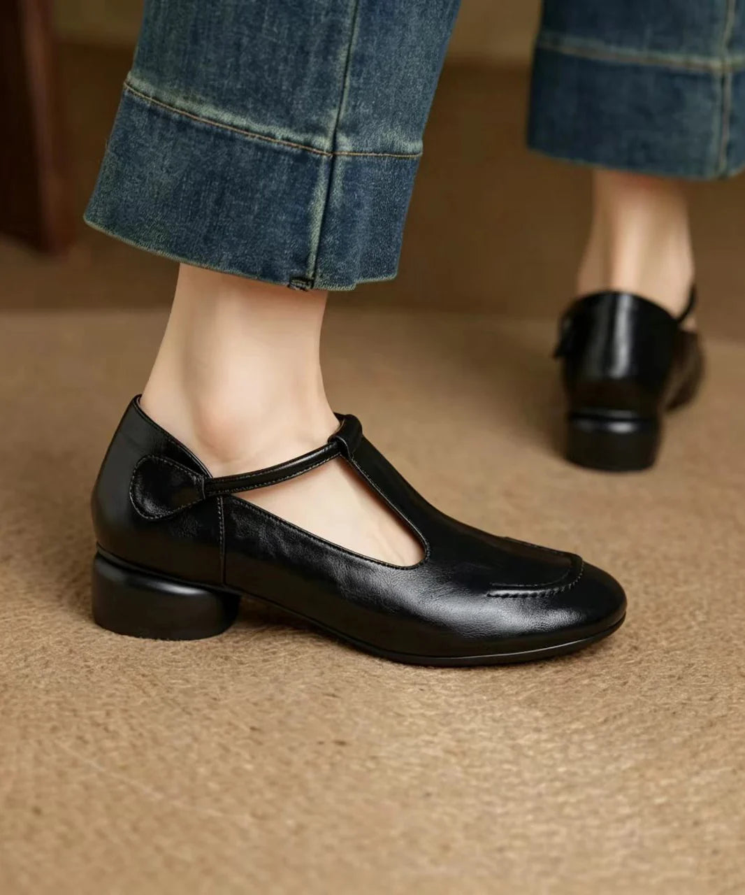 Women's Low Heel T-Strap Shoes Classic Style 4