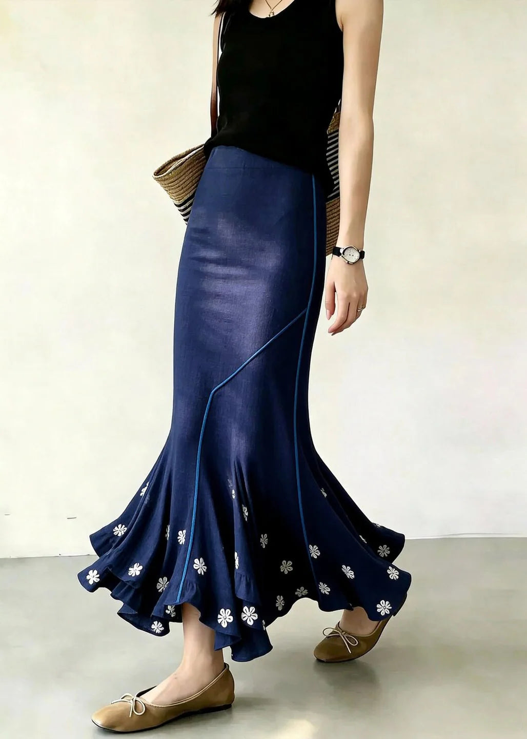 Women's Mermaid Skirt Asymmetrical Floral High Waist 4