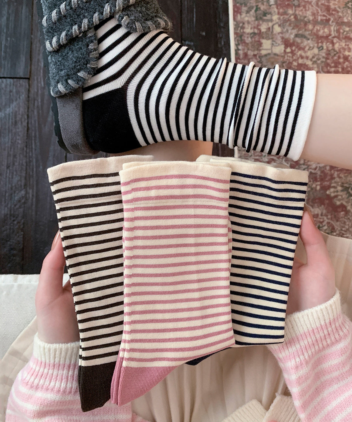Women's Mid-Calf Socks Striped Summer Style 4