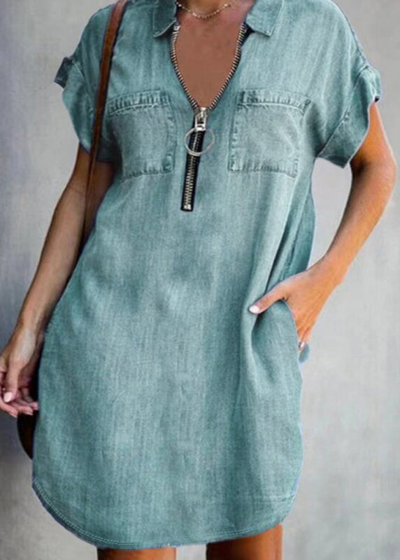 Women's Mid Dress Casual Patchwork Peter Pan Collar Short Sleeve 4