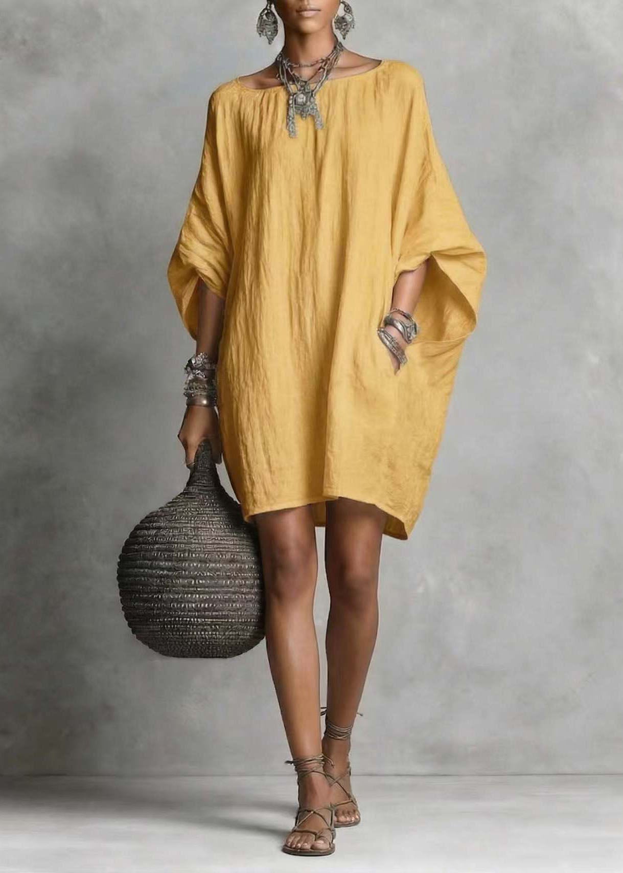 Women's Mid Dress Oversized Batwing Sleeve Casual Style 4