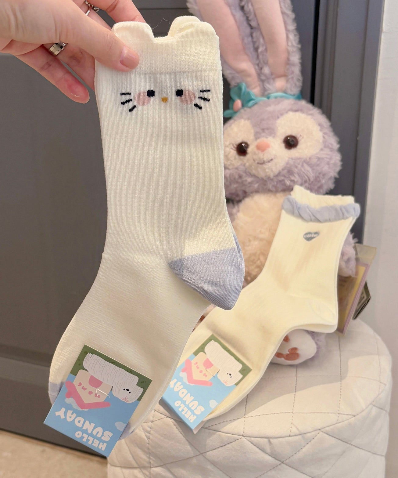 Women's Mid Socks Cartoon Cat Jacquard Design 4