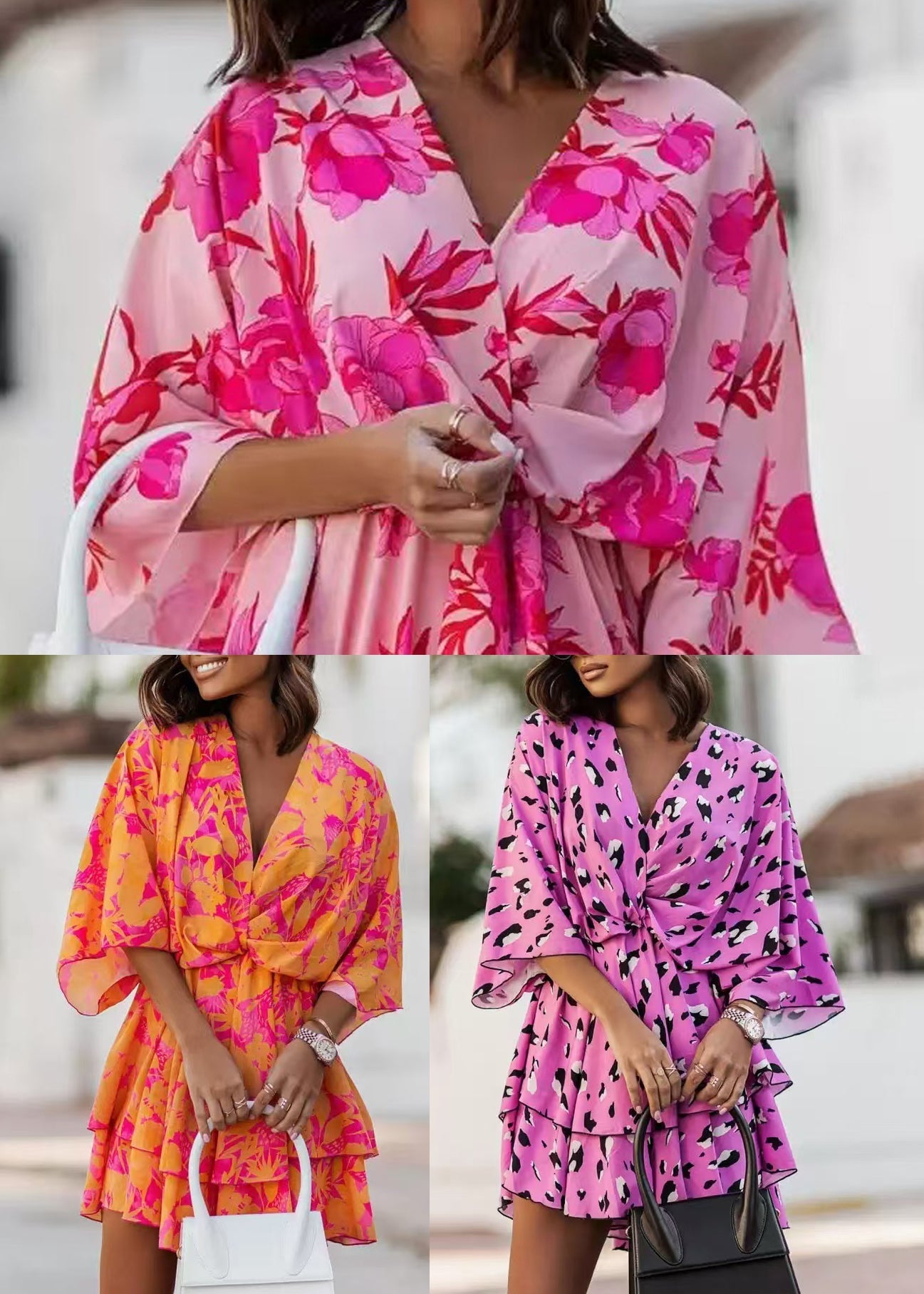 Women's Mini Dress Batwing Sleeve Printed 4