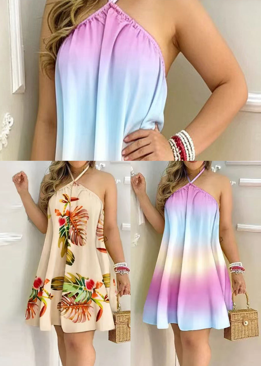 Women's Mini Dress Halter Backless Printed Summer Style 4