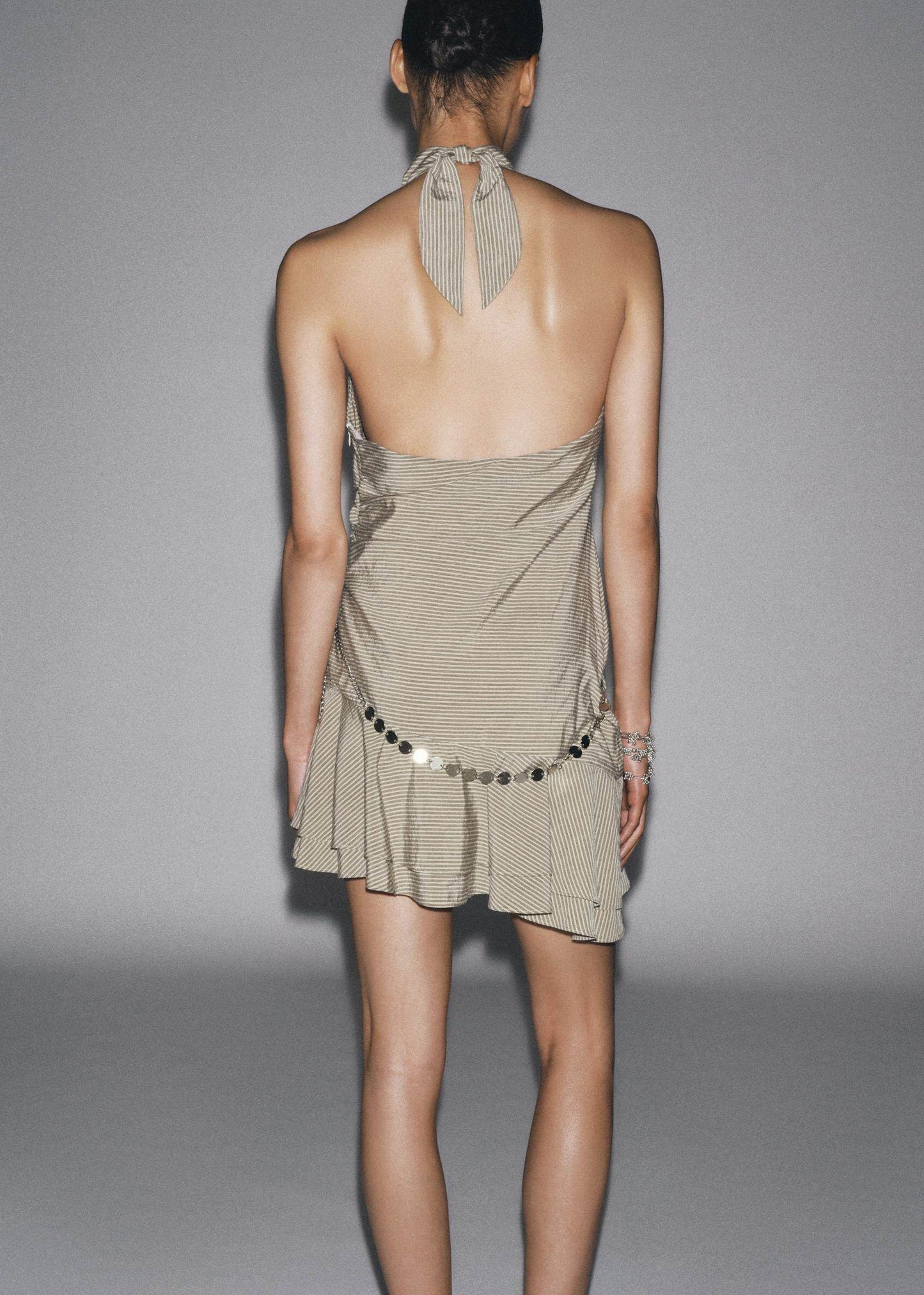 Women's Mini Dress Halter Striped Chain Detail 3