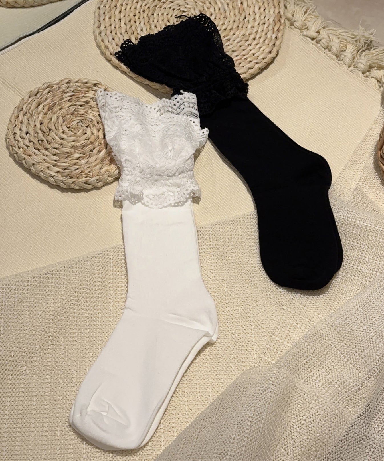 Women's Over the Calf Socks Lace Patchwork Design 4