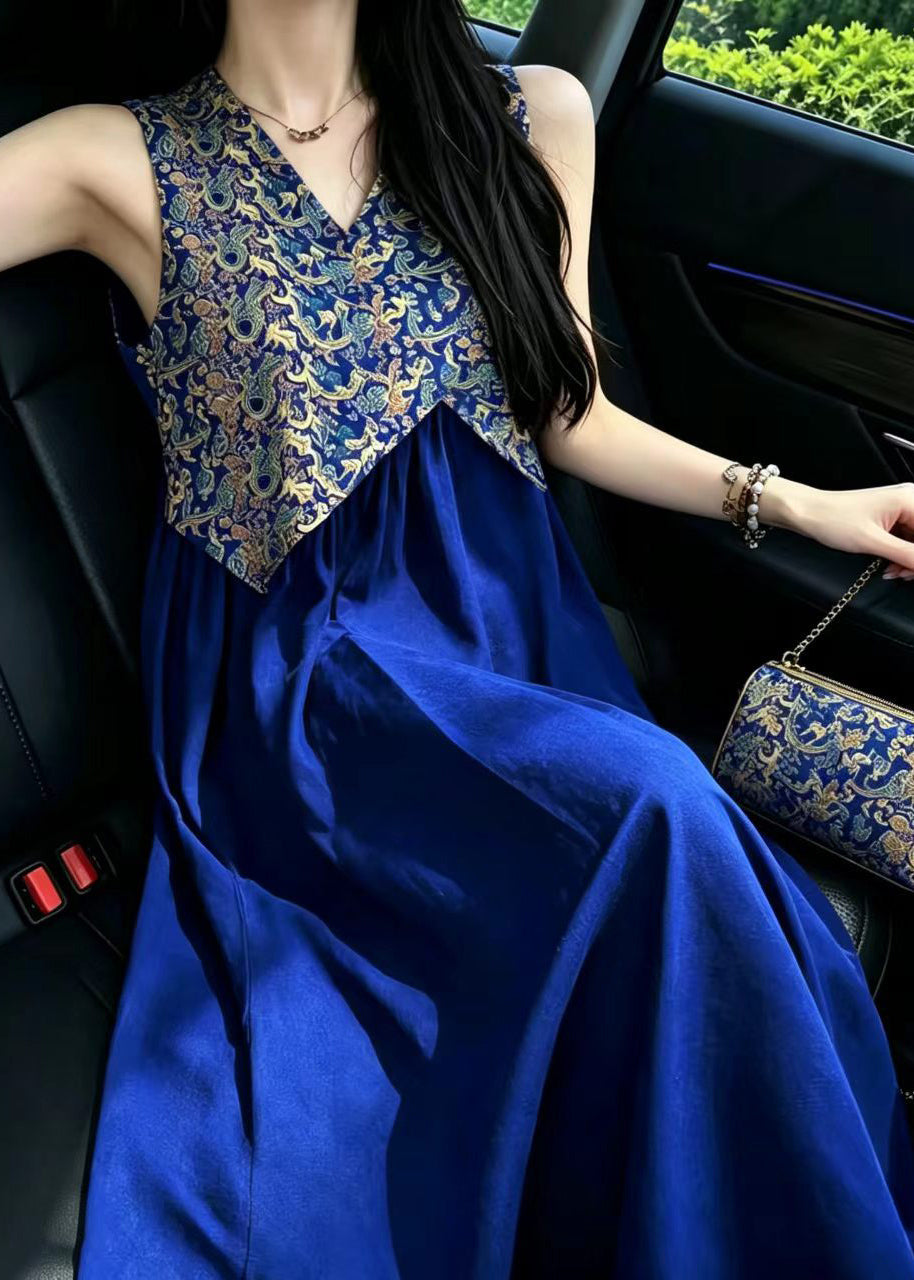 Women's Sleeveless Dress V Neck Jacquard Patchwork 4