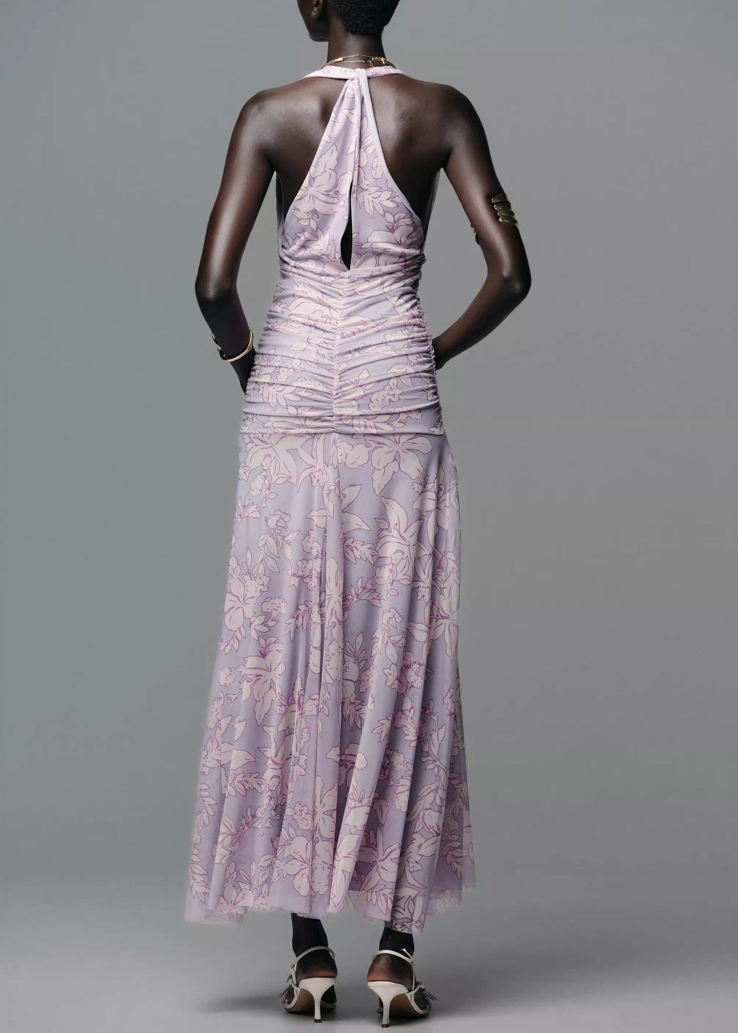 Women's Sleeveless Dress V Neck Printed Tulle 3