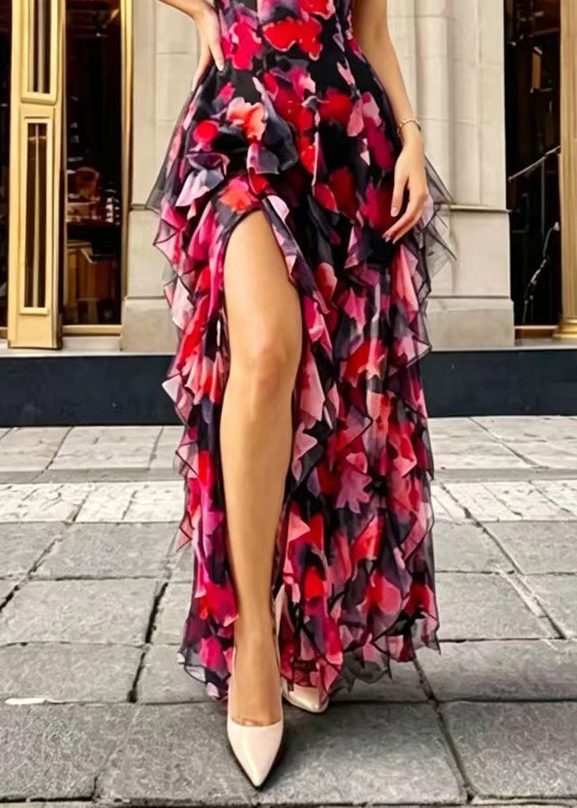 Women's Sleeveless Dress V Neck Ruffled Side Open Design 4