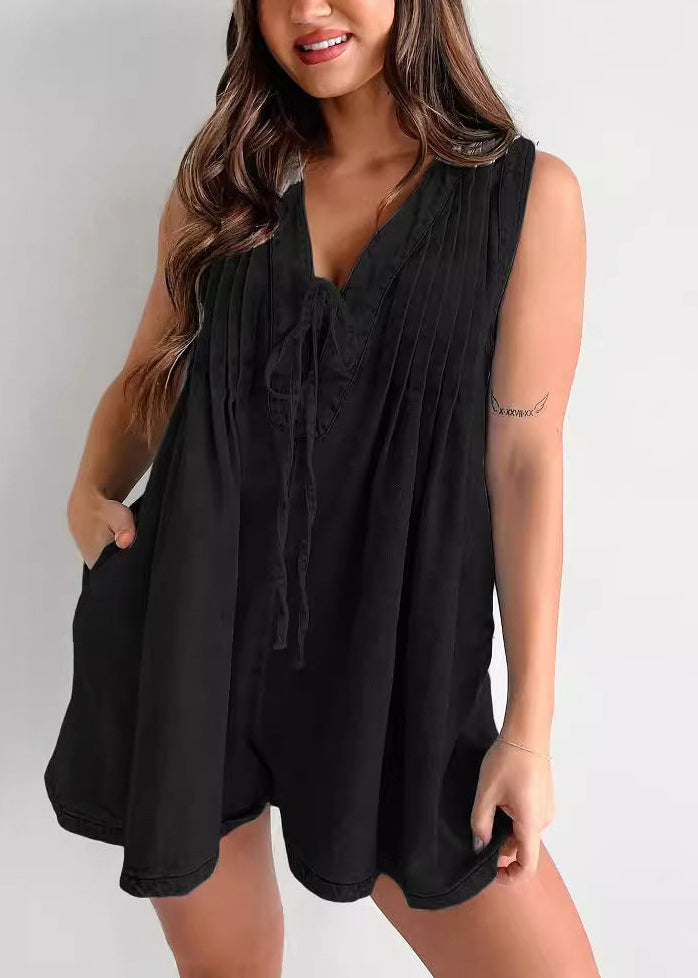 Women's Sleeveless Jumpsuit V Neck Lace-Up Style 4