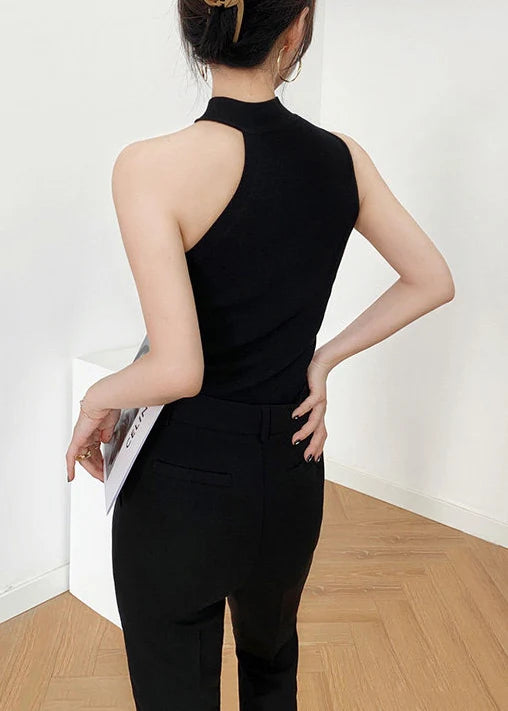 Women's Sleeveless Knit Tank Asymmetrical Mock Neck 4
