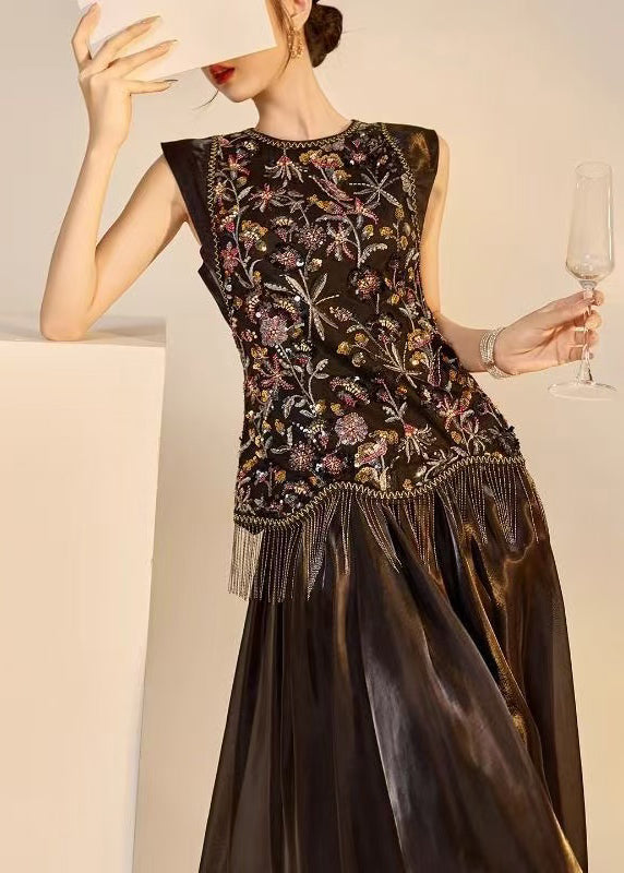Women's Sleeveless Two-Piece Set Embroidered with Tassel Detail 4