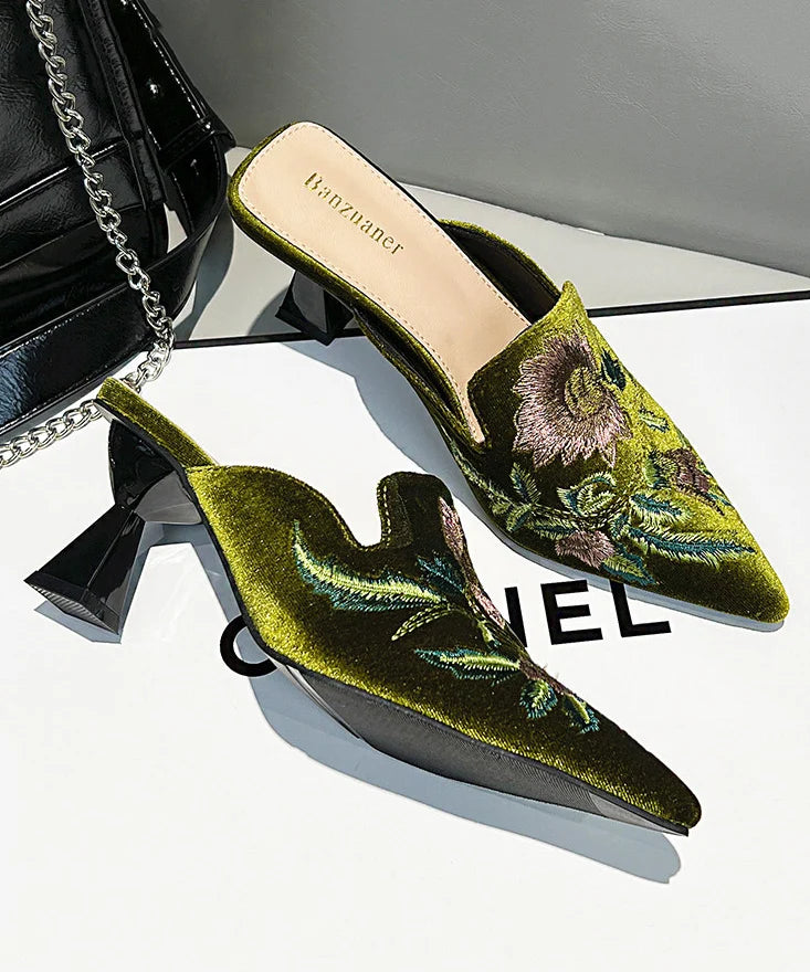 Women's Slide Sandals Pointed Toe Embroidered Design 4