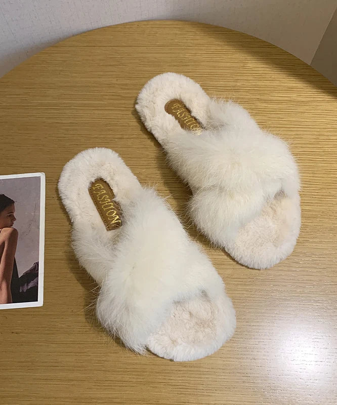 Women's Slippers Cross Strap Fuzzy Design 3