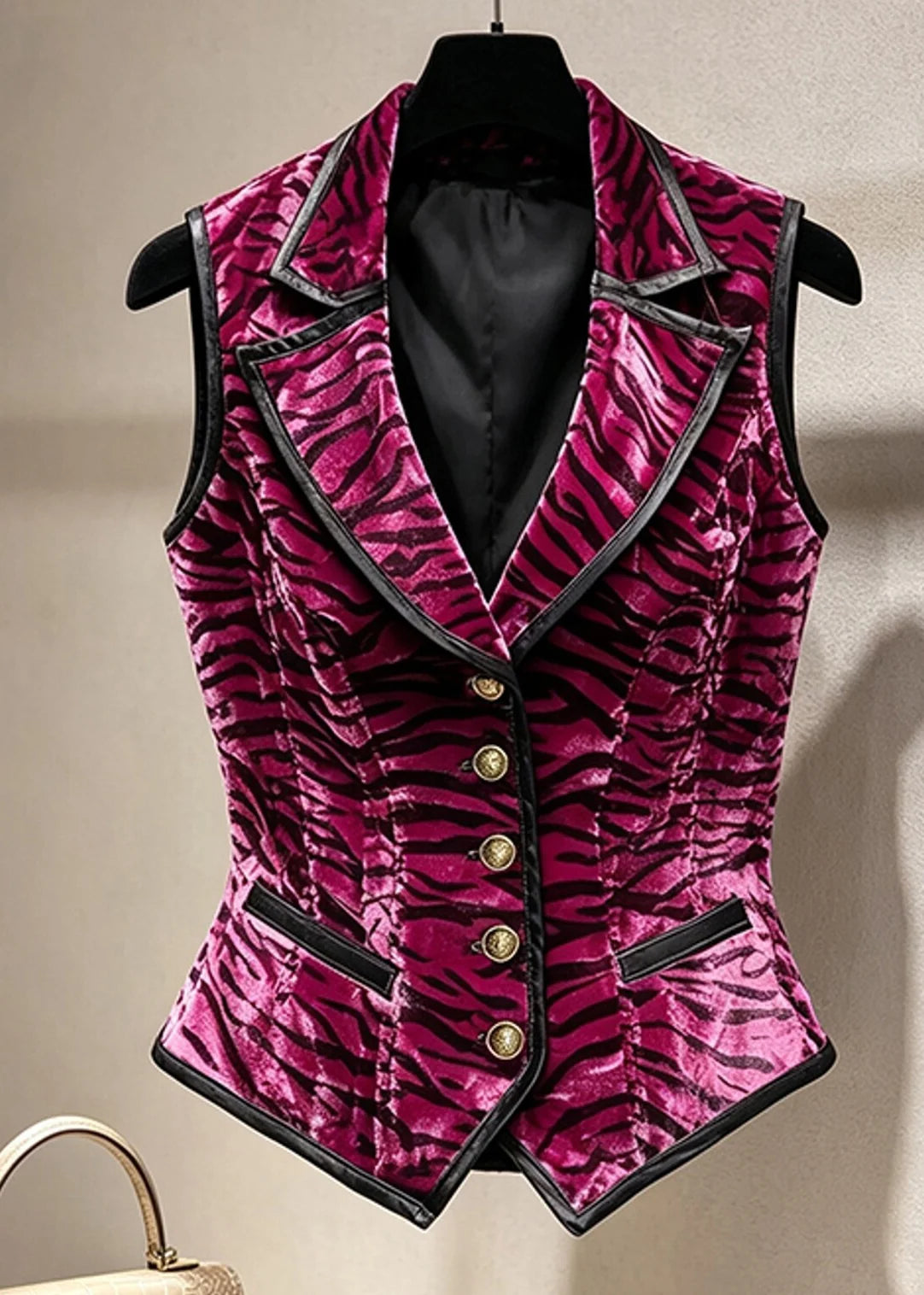 Women's Striped Waistcoat Sleeveless Notched Button Style 4